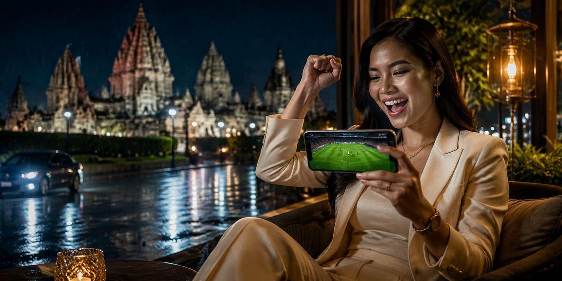Model Vietnam yang semangat memasang taruhan olahraga dari layar ponsel